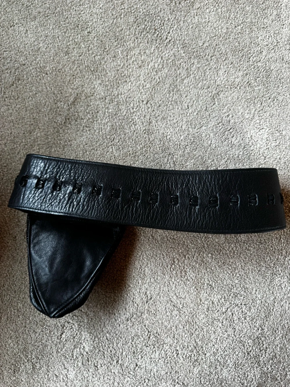 Hark Designs Women’s Black Leather Belt Bag with Decorative Buckle